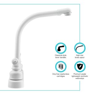 Dura Faucet Faucet, Classical Series, Used for Kitchen, Single Piece 8 Inch Deck Mount, 10 Inch Hi-Rise Classical Spout – DF-PK210C-WT