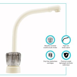 Dura Faucet Faucet, Used for Kitchen, Single Piece 8 Inch Deck Mount, 10 Inch Hi-Rise Spout, 2 Smoked Acrylic Knob Handle – DF-PK210S-BQ