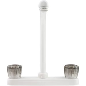 Dura Faucet Faucet, Used for Kitchen, Single Piece 8 Inch Deck Mount, 10 Inch Hi-Rise Spout, 2 Smoked Acrylic Knob Handle – DF-PK210S-WT