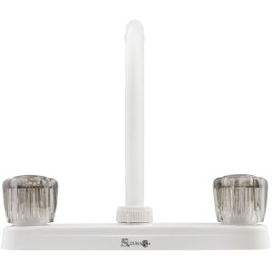 Dura Faucet Faucet, Used for Kitchen, Single Piece 8 Inch Deck Mount, 10 Inch Hi-Rise Spout, 2 Smoked Acrylic Knob Handle – DF-PK210S-WT