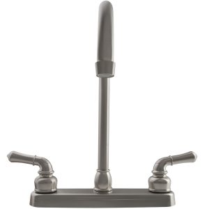 Dura Faucet Faucet, Used for Kitchen, Single Piece 8 Inch Deck Mount, 12 Inch J-Spout, 2 Teapot Classical Handle – DF-PK330HC-SN