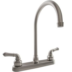Dura Faucet Faucet, Used for Kitchen, Single Piece 8 Inch Deck Mount, 12 Inch J-Spout, 2 Teapot Classical Handle – DF-PK330HC-SN