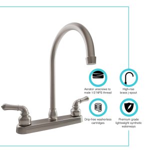 Dura Faucet Faucet, Used for Kitchen, Single Piece 8 Inch Deck Mount, 12 Inch J-Spout, 2 Teapot Classical Handle – DF-PK330HC-SN