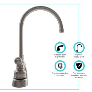 Dura Faucet Faucet, Used for Kitchen, Single Piece 8 Inch Deck Mount, 12 Inch J-Spout, 2 Teapot Classical Handle – DF-PK330HC-SN