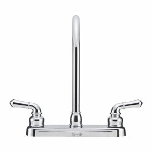 Dura Faucet Faucet, Used for Kitchen, Single Piece 8 Inch Deck Mount, 12 Inch J-Spout, 2 Teapot Classical Handle – DF-PK330HC-CP