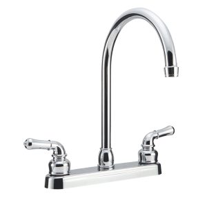 Dura Faucet Faucet, Used for Kitchen, Single Piece 8 Inch Deck Mount, 12 Inch J-Spout, 2 Teapot Classical Handle – DF-PK330HC-CP
