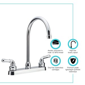 Dura Faucet Faucet, Used for Kitchen, Single Piece 8 Inch Deck Mount, 12 Inch J-Spout, 2 Teapot Classical Handle – DF-PK330HC-CP
