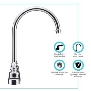 Dura Faucet Faucet, Used for Kitchen, Single Piece 8 Inch Deck Mount, 12 Inch J-Spout, 2 Teapot Classical Handle – DF-PK330HC-CP