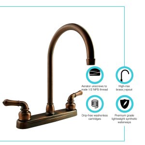 Dura Faucet Faucet, Used for Kitchen, Single Piece 8 Inch Deck Mount, 12 Inch J-Spout, 2 Teapot Classical Handle – DF-PK330HC-ORB
