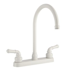 Dura Faucet Faucet, Used for Kitchen, Single Piece 8 Inch Deck Mount, 12 Inch J-Spout, 2 Teapot Classical Handle – DF-PK330HC-WT
