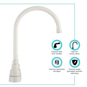 Dura Faucet Faucet, Used for Kitchen, Single Piece 8 Inch Deck Mount, 12 Inch J-Spout, 2 Teapot Classical Handle – DF-PK330HC-WT