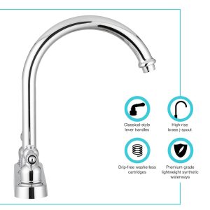 Dura Faucet Faucet, Used for Kitchen, Single Piece 8 Inch Deck Mount, 11-1/2 Inch Hi-Rise Spout, 2 Teapot Designer Handle – DF-PK340L-CP
