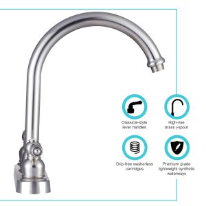 Dura Faucet Faucet, Used for Kitchen, Single Piece 8 Inch Deck Mount, 11-1/2 Inch Hi-Rise Spout, 2 Teapot Designer Handle – DF-PK340L-SN
