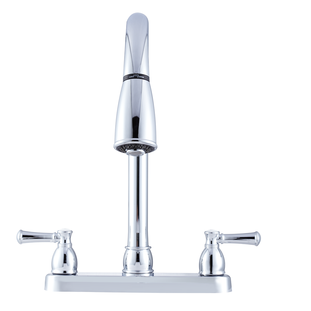 Dura Faucet Faucet, Used for Kitchen, Single Piece 8 Inch Deck Mount, 15 Inch Pull Down Spout, 2 Teapot Designer Handle – DF-PK350L-CP
