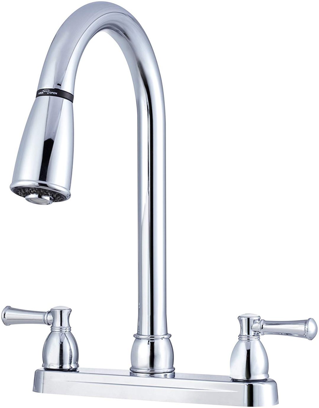 Dura Faucet Faucet, Used for Kitchen, Single Piece 8 Inch Deck Mount, 15 Inch Pull Down Spout, 2 Teapot Designer Handle – DF-PK350L-CP