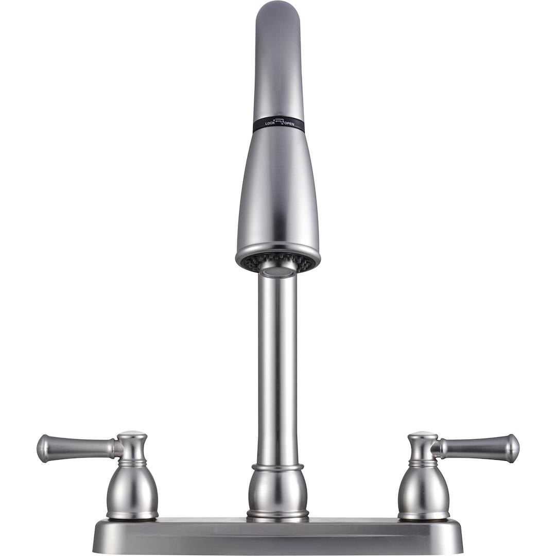 Dura Faucet Faucet, Used for Kitchen, Single Piece 8 Inch Deck Mount, 15 Inch Pull Down Spout, 2 Teapot Designer Handle – DF-PK350L-SN