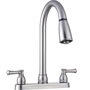 Dura Faucet Faucet, Used for Kitchen, Single Piece 8 Inch Deck Mount, 15 Inch Pull Down Spout, 2 Teapot Designer Handle – DF-PK350L-SN