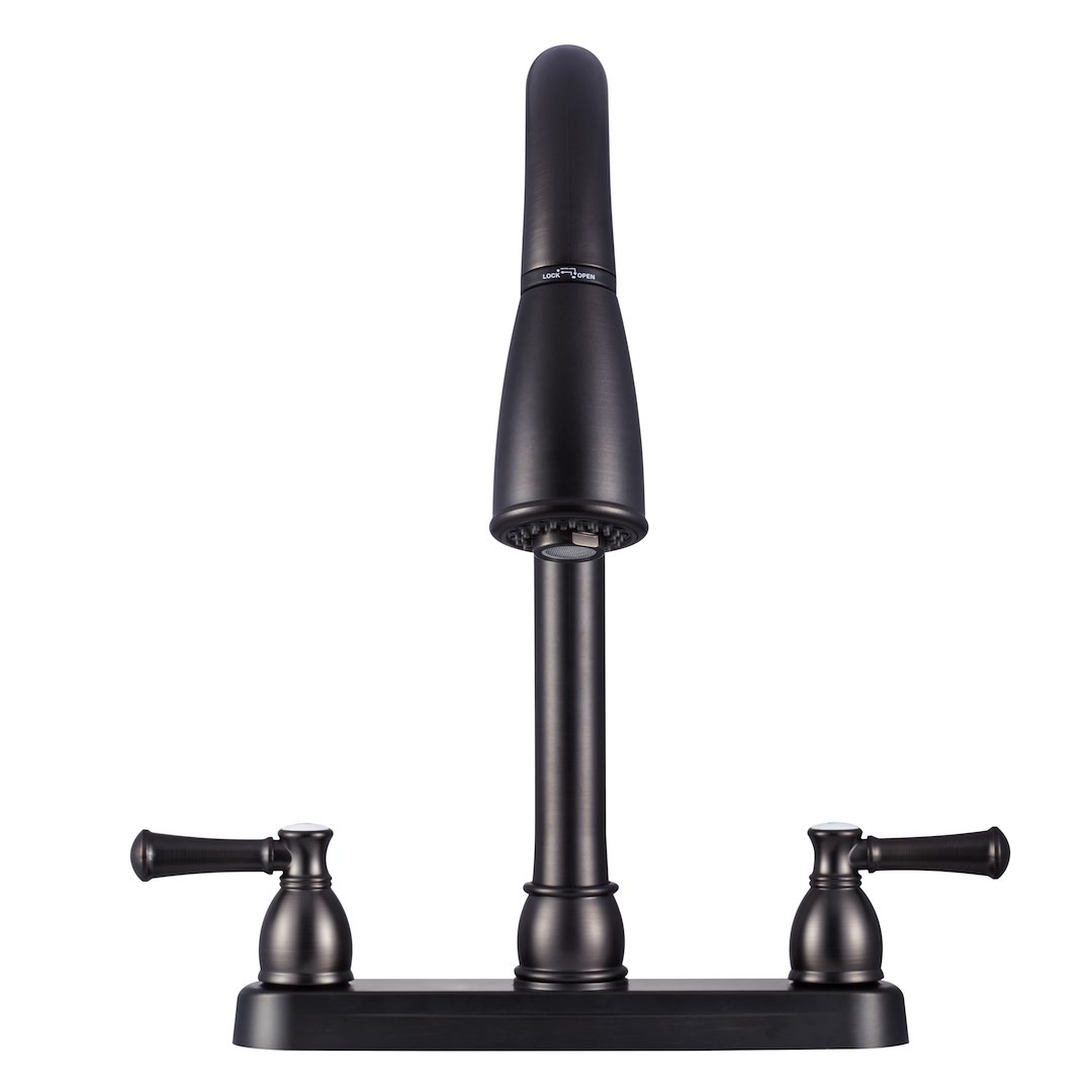 Dura Faucet Faucet, Used for Kitchen, Single Piece 8 Inch Deck Mount, 15 Inch Pull Down Spout, 2 Teapot Designer Handle – DF-PK350L-VB