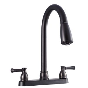 Dura Faucet Faucet, Used for Kitchen, Single Piece 8 Inch Deck Mount, 15 Inch Pull Down Spout, 2 Teapot Designer Handle – DF-PK350L-VB
