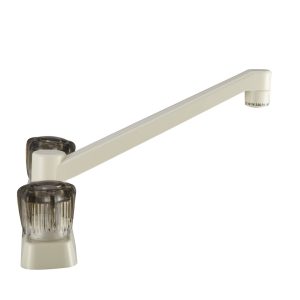 Dura Faucet Faucet, Used for Kitchen, Single Piece 8 Inch Deck Mount, 2 Smoked Acrylic Knob Handle, Bisque Parchment/ Plastic – DF-PK600S-BQ