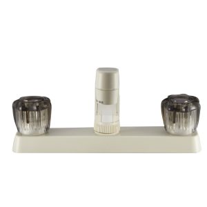 Dura Faucet Faucet, Used for Kitchen, Single Piece 8 Inch Deck Mount, 2 Smoked Acrylic Knob Handle, Bisque Parchment/ Plastic – DF-PK600S-BQ