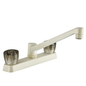 Dura Faucet Faucet, Used for Kitchen, Single Piece 8 Inch Deck Mount, 2 Smoked Acrylic Knob Handle, Bisque Parchment/ Plastic – DF-PK600S-BQ