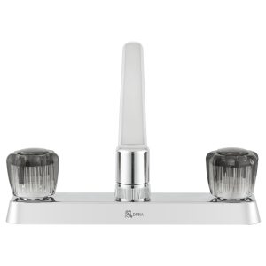 Dura Faucet Faucet, Used for Kitchen, Single Piece 8 Inch Deck Mount, 2 Smoked Acrylic Knob Handle, Chrome Plated/ Plastic – DF-PK600S-CP