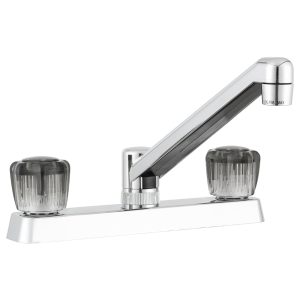 Dura Faucet Faucet, Used for Kitchen, Single Piece 8 Inch Deck Mount, 2 Smoked Acrylic Knob Handle, Chrome Plated/ Plastic – DF-PK600S-CP