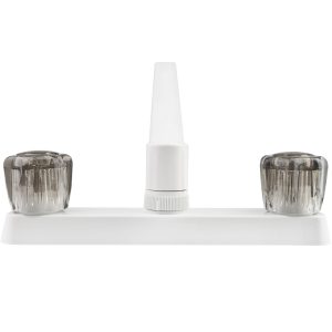 Dura Faucet Faucet, Used for Kitchen, Single Piece 8 Inch Deck Mount, 2 Smoked Acrylic Knob Handle, White/ Plastic, 2 Hole Application – DF-PK600S-WT