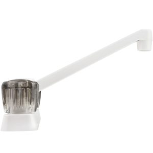 Dura Faucet Faucet, Used for Kitchen, Single Piece 8 Inch Deck Mount, 2 Smoked Acrylic Knob Handle, White/ Plastic, 2 Hole Application – DF-PK600S-WT