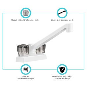 Dura Faucet Faucet, Used for Kitchen/ Bar, 4 Inch, 8 Inch Spout, 2 Smoked Acrylic Knob Handle, White, 1-5/8 Inch Mounting Hole – DF-PK640S-WT