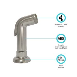 Dura Faucet Faucet Sprayer, Side Mount, Fits 3/4 Inch to 1-3/4 Inch Countertop Holes, 2 Inch Shank Height, Brushed Satin Nickel Plated – DF-RK810-SN