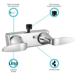 Dura Faucet Faucet, Used for Shower, 2 Valve, Single Piece Wall Mount, Washerless Cartridge Valve, 4 Inch Center Distance – DF-SA100LH-CP