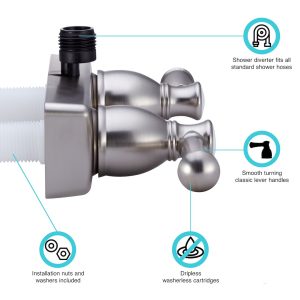 Dura Faucet Shower Control Valve, Designer Series, 2 Valve, Single Piece Wall Mount, Washerless Cartridge Valve, 4 Inch Center Distance – DF-SA100L-SN