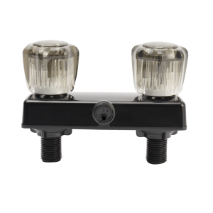 Dura Faucet Shower Control Valve, 2 Valve, 4 Inch Center Distance, Smoked Crystal Acrylic Knob Handle, Black, Plastic – DF-SA100S-BK