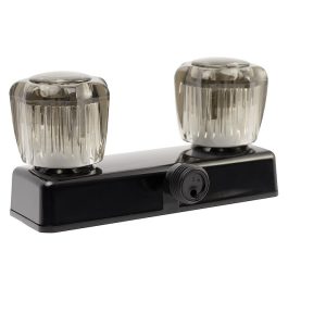 Dura Faucet Shower Control Valve, 2 Valve, 4 Inch Center Distance, Smoked Crystal Acrylic Knob Handle, Black, Plastic – DF-SA100S-BK