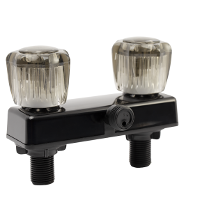 Dura Faucet Shower Control Valve, 2 Valve, 4 Inch Center Distance, Smoked Crystal Acrylic Knob Handle, Black, Plastic – DF-SA100S-BK