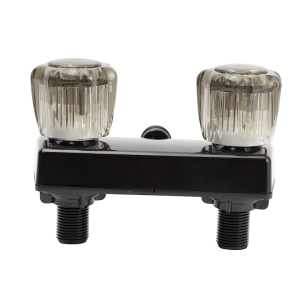 Dura Faucet Shower Control Valve, 2 Valve, 4 Inch Center Distance, Smoked Crystal Acrylic Knob Handle, Black, Plastic – DF-SA100S-BK