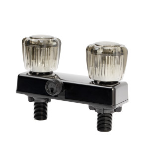 Dura Faucet Shower Control Valve, 2 Valve, 4 Inch Center Distance, Smoked Crystal Acrylic Knob Handle, Black, Plastic – DF-SA100S-BK