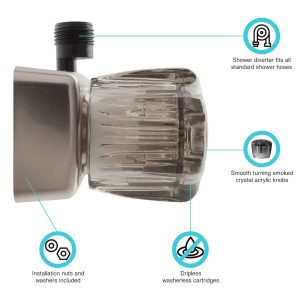 Dura Faucet Shower Control Valve, 2 Valve, Single Piece Wall Mount, 1/4 Turn Washerless Valve, 4 Inch Center Distance – DF-SA100S-SN