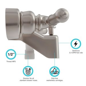 Dura Faucet Faucet, Classical Series, Used for Bathtub, Single Piece 4 Inch Wall Mount with Pull-Up Tub/ Shower Diverter – DF-SA110C-SN