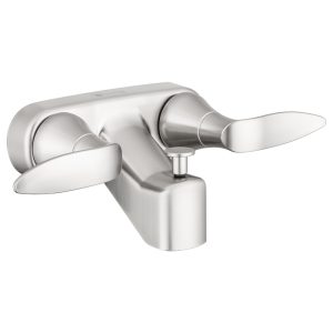 Dura Faucet Faucet, Used for Bathtub, Single Piece 4 Inch Wall Mount with Pull-Up Tub/ Shower Diverter, 2 Lever Designer Handle – DF-SA110LH-SN