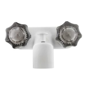 Dura Faucet Faucet, Used for Bathtub, Single Piece 4 Inch Wall Mount with Pull-Up Tub/ Shower Diverter, 2 Smoked Acrylic Knob Handle – DF-SA110S-WT