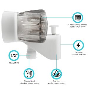 Dura Faucet Faucet, Used for Bathtub, Single Piece 4 Inch Wall Mount with Pull-Up Tub/ Shower Diverter, 2 Smoked Acrylic Knob Handle – DF-SA110S-WT