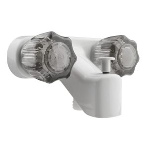 Dura Faucet Faucet, Used for Bathtub, Single Piece 4 Inch Wall Mount with Pull-Up Tub/ Shower Diverter, 2 Smoked Acrylic Knob Handle – DF-SA110S-WT