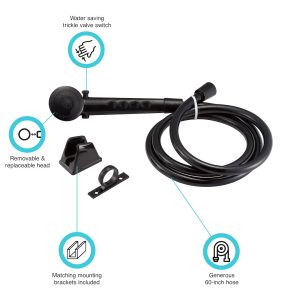Dura Faucet Shower Head, Hand-Held with 60 Inch Reinforced Vinyl Hose, Black, Plastic – DF-SA130-BK