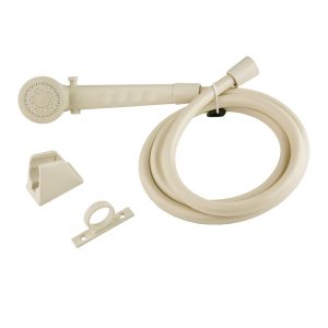 Dura Faucet Shower Head, Hand-Held with 60 Inch Reinforced Vinyl Hose, Bisque Parchment, Plastic – DF-SA130-BQ