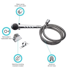 Dura Faucet Shower Head, Hand-Held with 60 Inch Reinforced Vinyl Hose, Chrome Plated, Plastic Resin – DF-SA130-CP