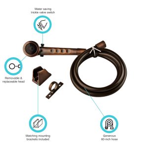 Dura Faucet Shower Head, Hand-Held with 60 Inch Reinforced Vinyl Hose, Oil Rubbed Bronze Coated, Plastic – DF-SA130-ORB