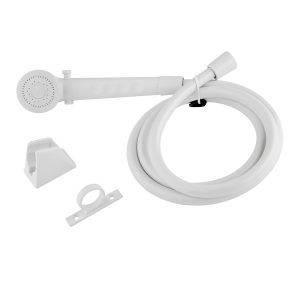 Dura Faucet Shower Head, Hand-Held with 60 Inch Reinforced Vinyl Hose, White, Plastic – DF-SA130-WT